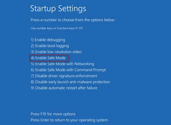 Select ‘Enable Safe Mode”
